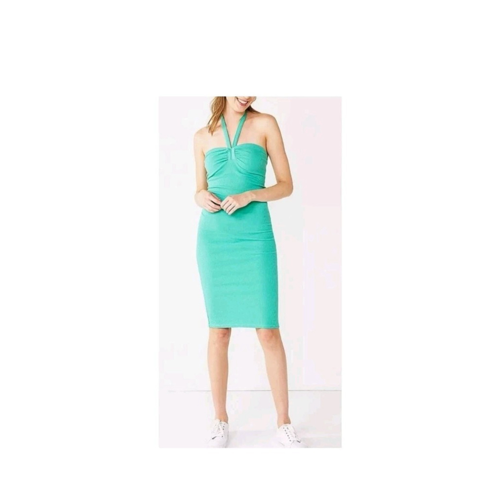 NWT Nine West Reef Green Sweetheart Ribbed Halter Bodycon Dress Women's Size XXL
